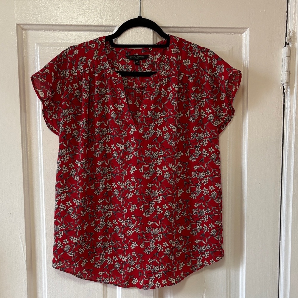 Banana Republic Red Floral Blouse